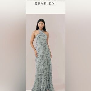 Revelry Athena Chiffon Floral Print Dress in Sage Size 8